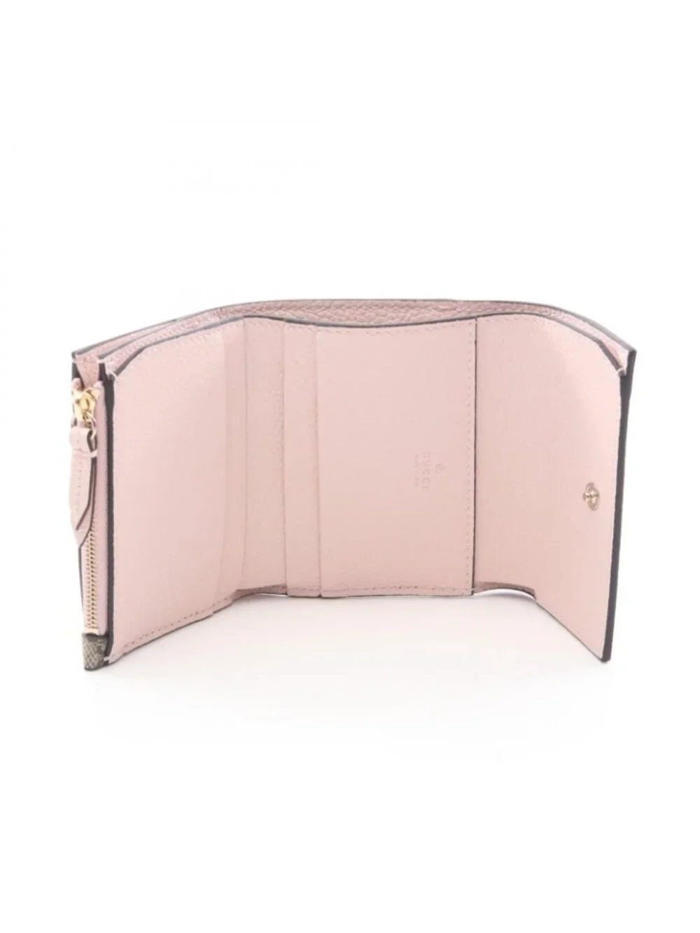 Gucci Trifold Wallet Double Bicolor Mini GG Supreme Pink Beige Leather Bifold - Picture 3 of 5